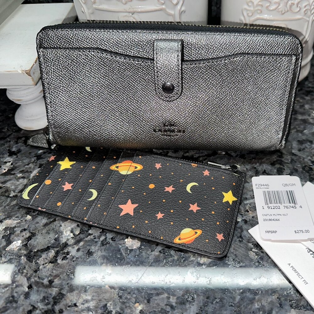 Coach Multifunction Wallet With Constellation Print with Gunmetal Hardware